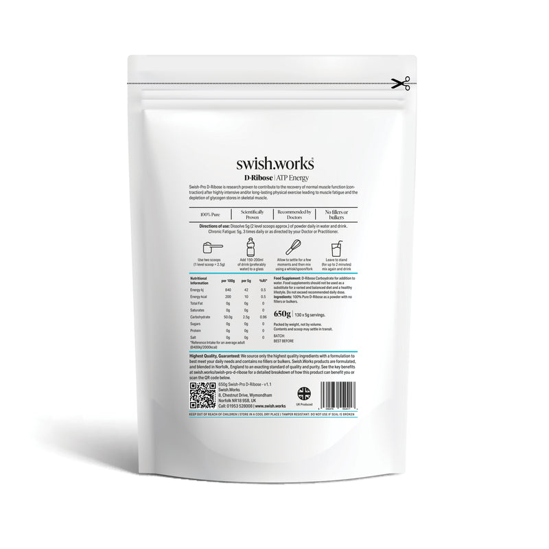 Swish-Pro D-Ribose 650g pouch, back of pack