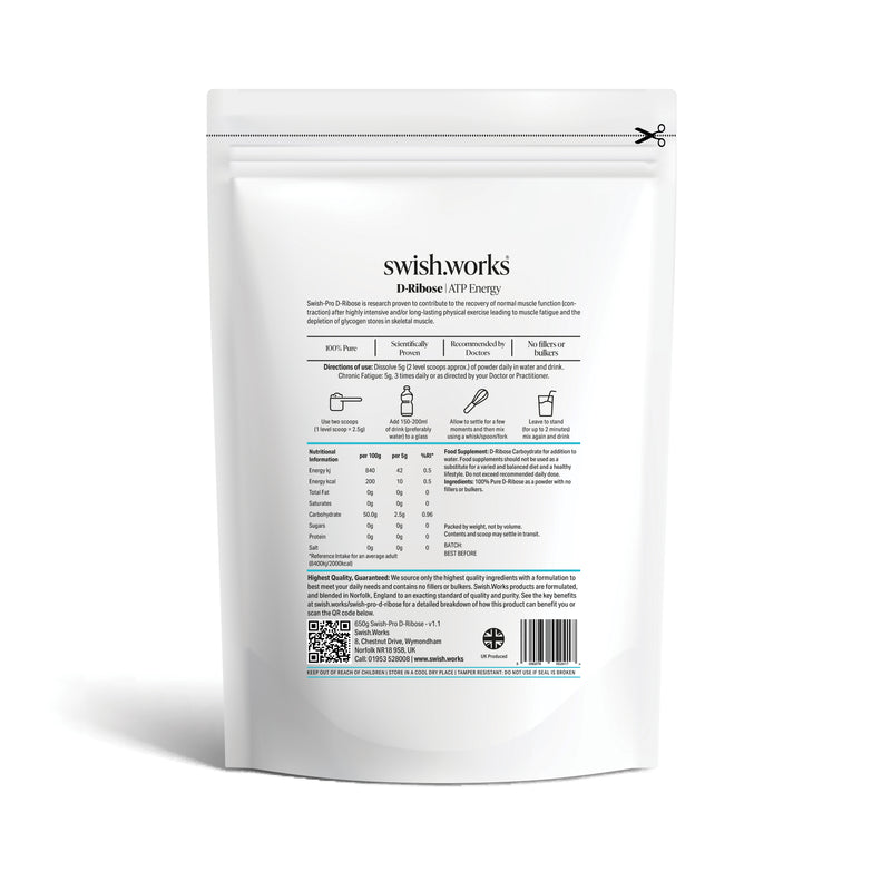 Swish-Pro D-Ribose pouch, back of pack