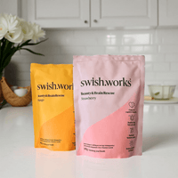 2 pouches of Beauty & Brain Rescue on a kitchen worktop.